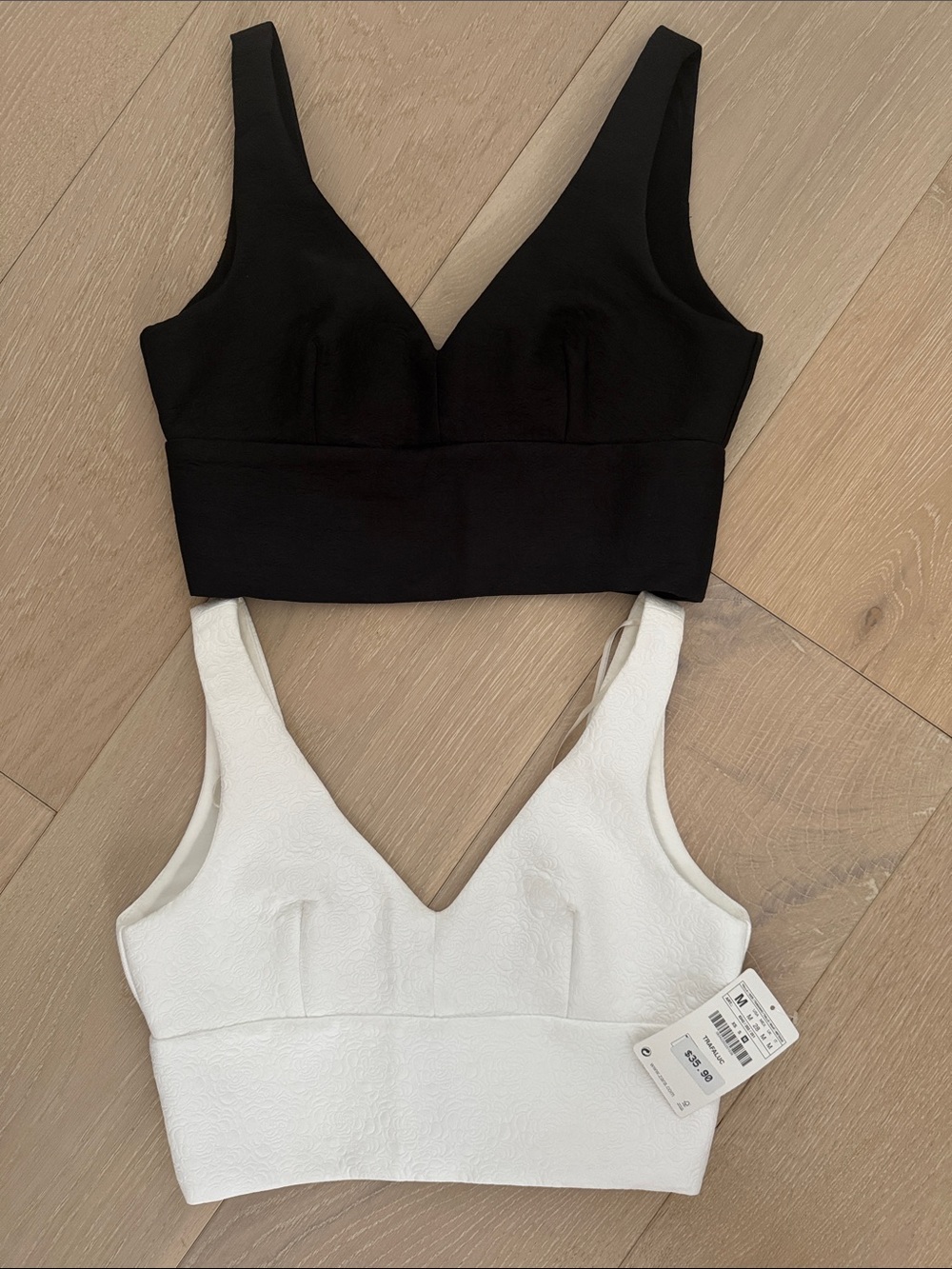 Zara Black and White V-Neck Crop Top Duo